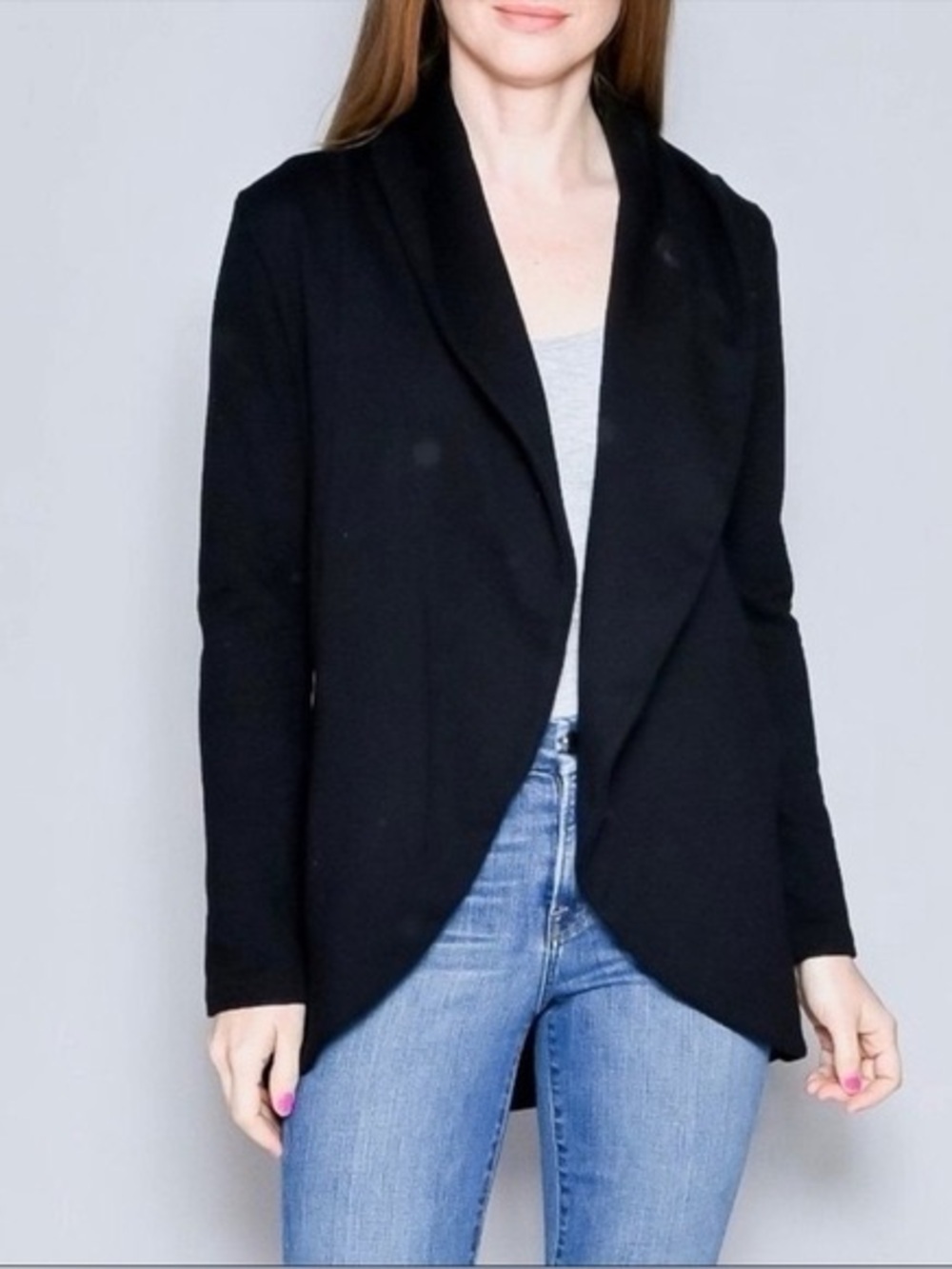 JAMES PERSE Women’s Black Open-Front Knit Sweater Cardigan